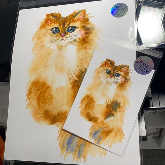 Watercolor Yellow Cat Portrait Wall Art Print Poster Unframed - Picture 15 of 16